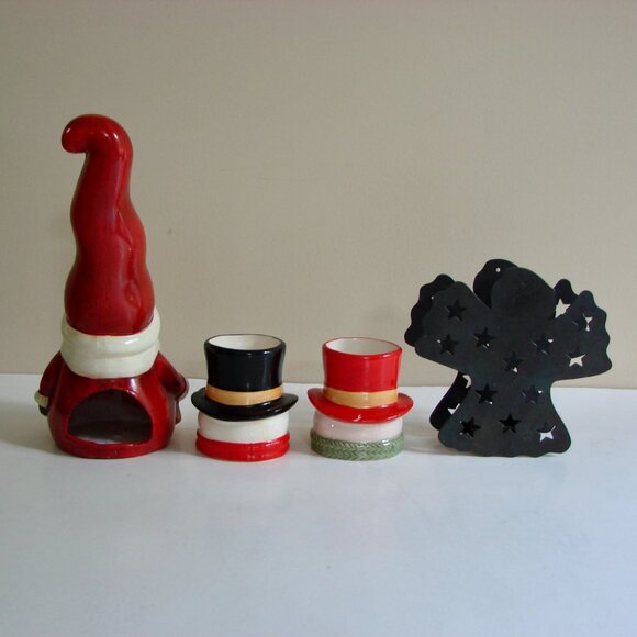 4 Christmas Candle Votive Tealight Holders Santa Snowmen Angel - Picture 4 of 11
